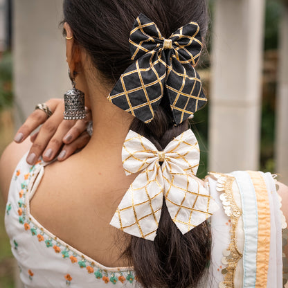 Gotta Patti Black / White - Navratri Bow