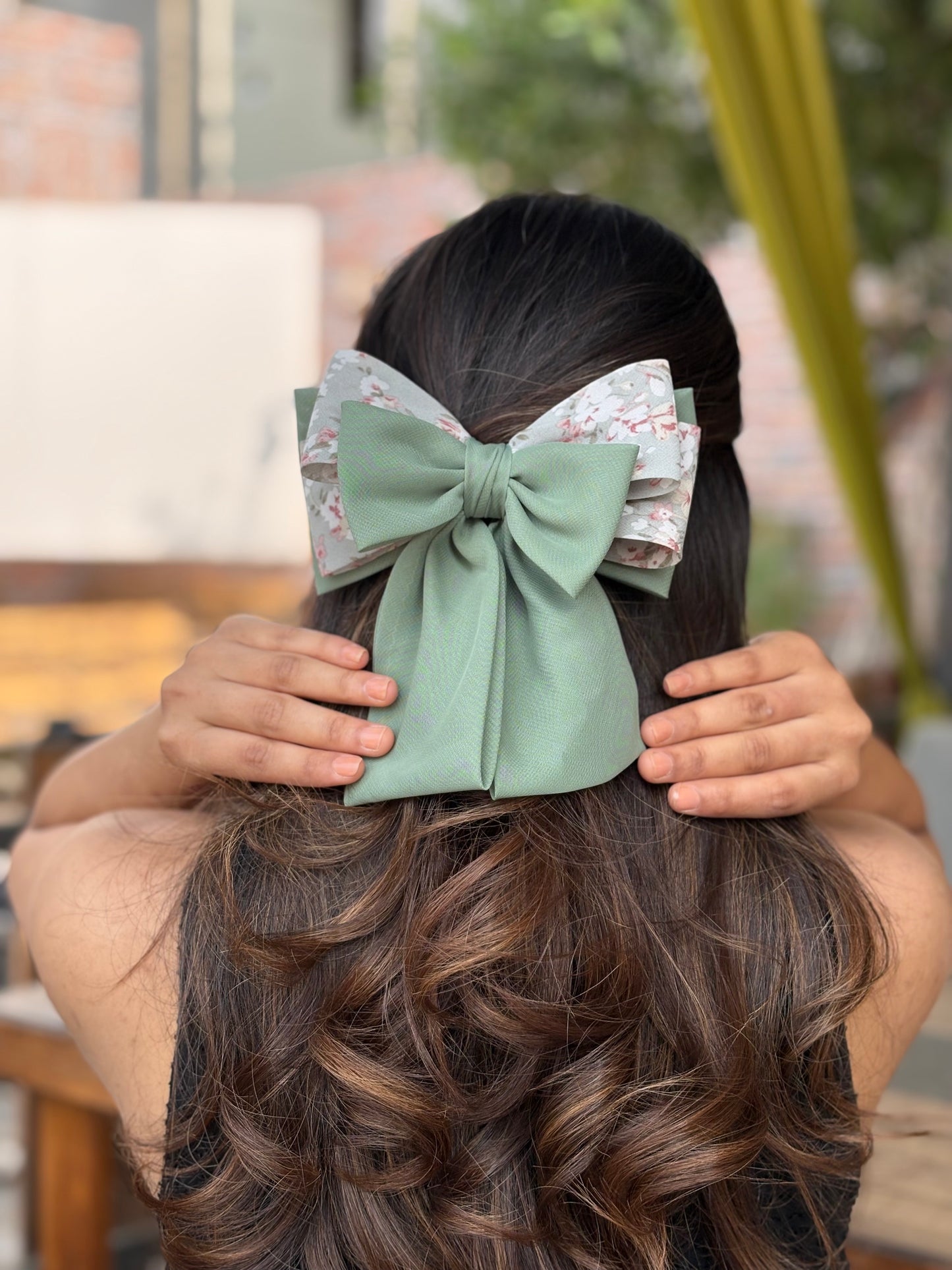 Floral Shorty Parisian bow - Sage