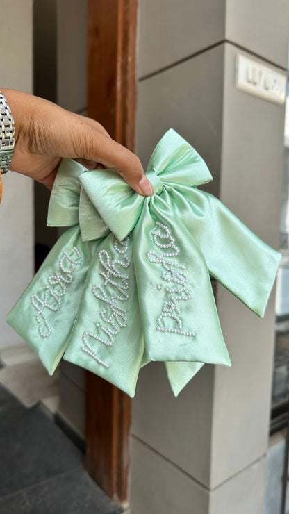 Personalized Name - Pearl on Satin Bow