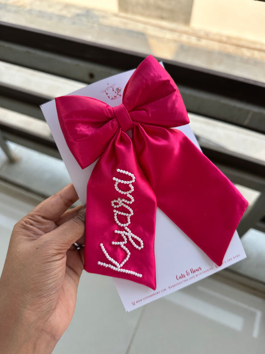Personalized Name - Pearl on Satin Bow