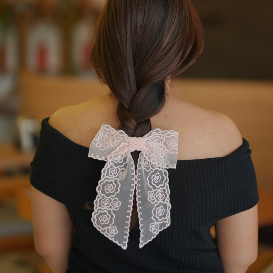 Lace Bow - Roses Baby pink