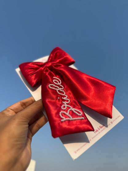 Personalized Name - Pearl on Satin Bow