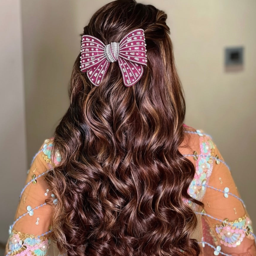 Blaze Mesh PINK - Bejeweled Bow