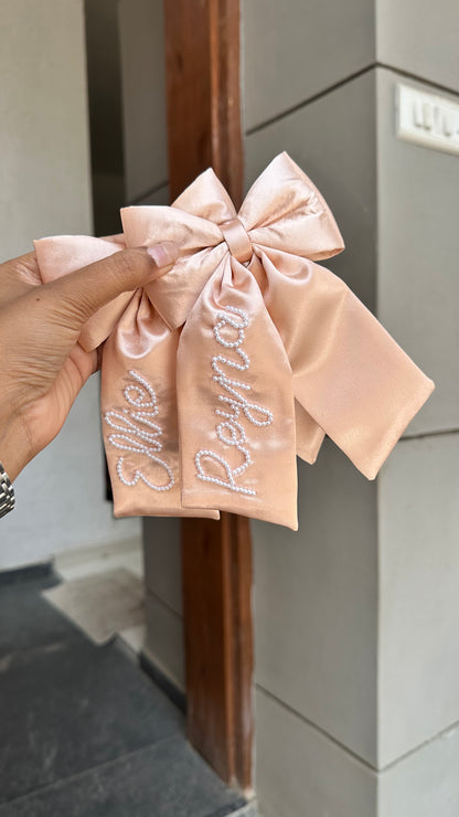 Personalized Name - Pearl on Satin Bow