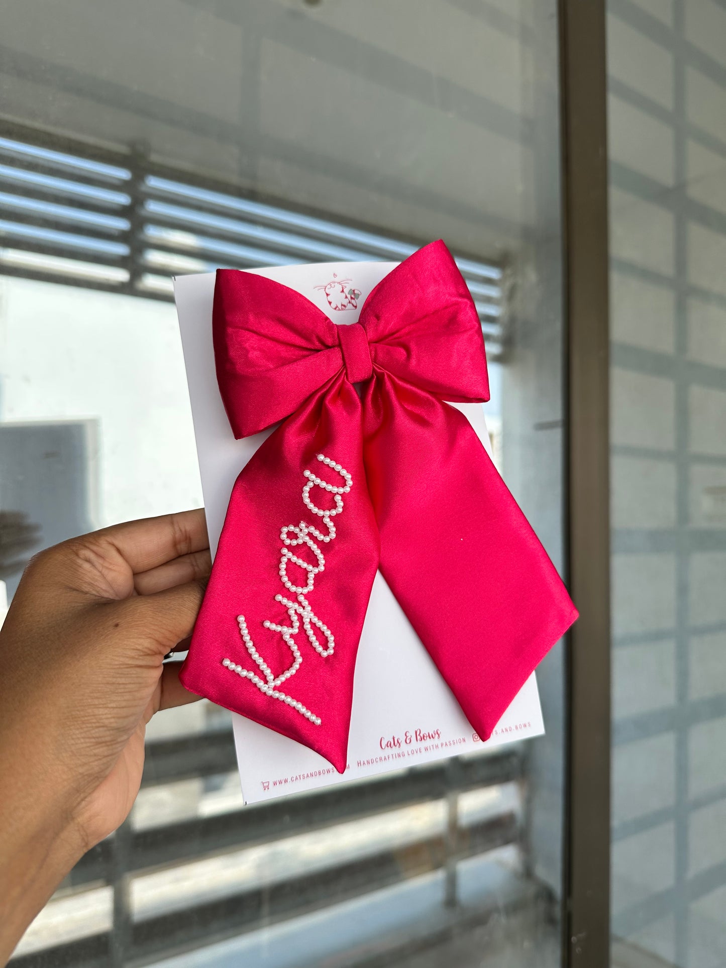 Personalized Name - Pearl on Satin Bow
