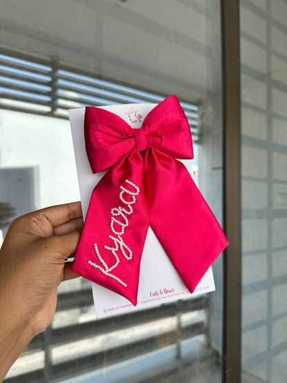 Personalized Name - Pearl on Satin Bow