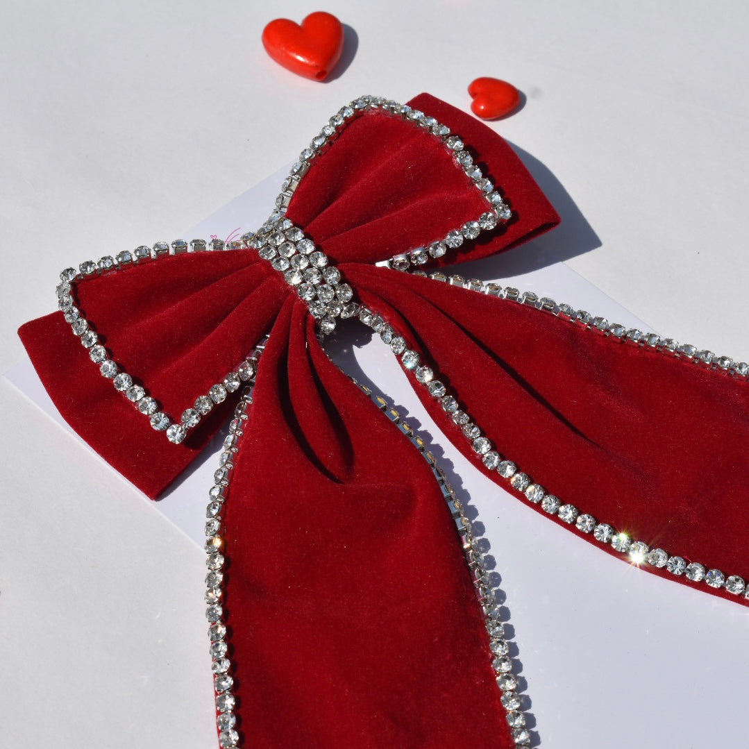 Scarlett Velvet Embellished bow - Maroon