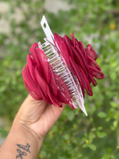 Rosa Maroon  - Flower Hair Claw Clip