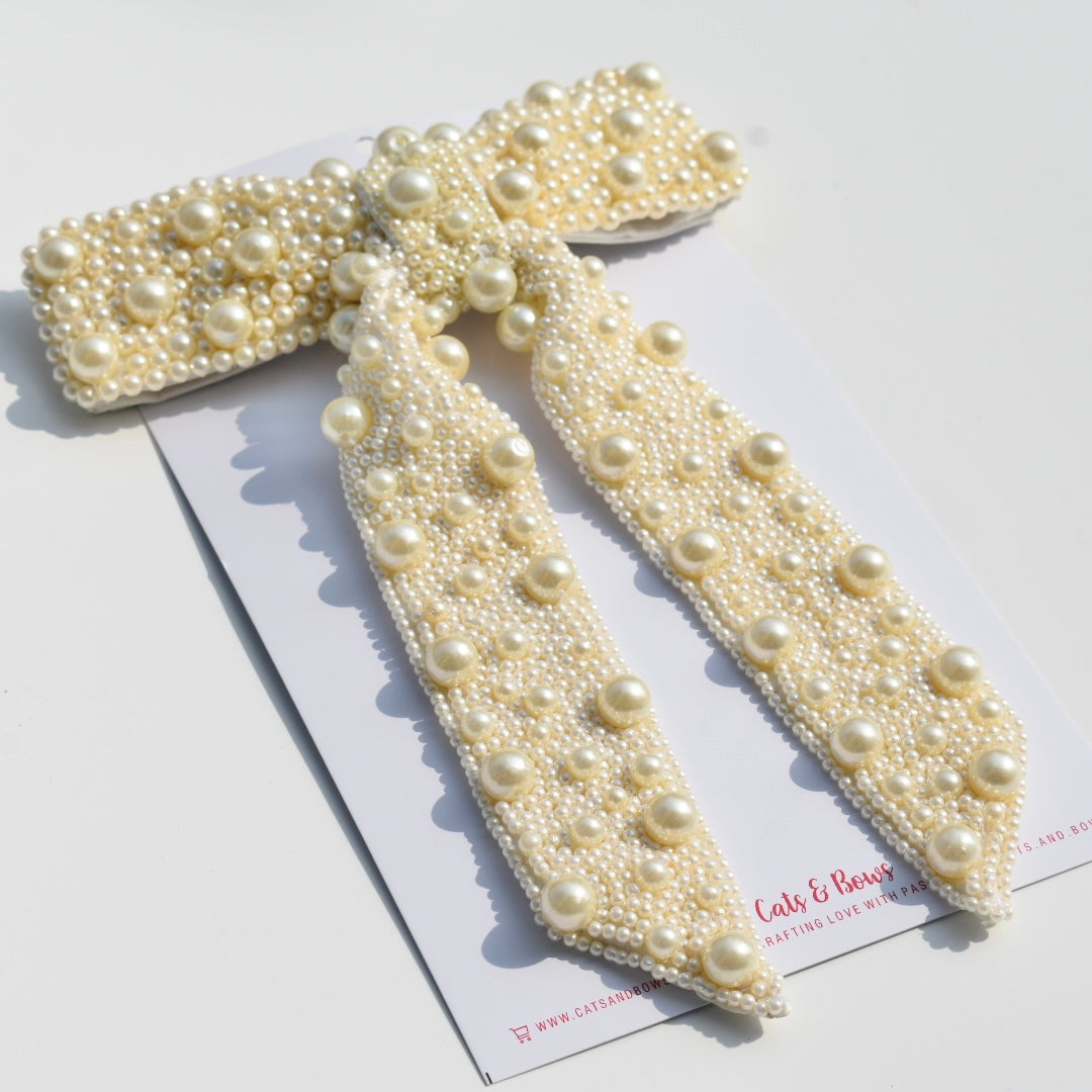 Pearl Embellished Bow Barrette