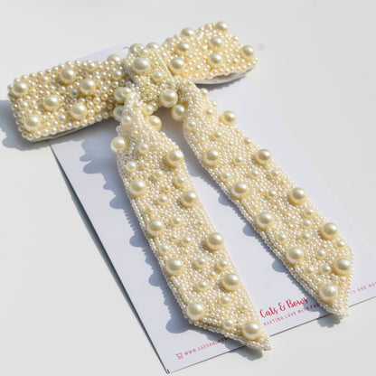 Pearl Embellished Bow Barrette