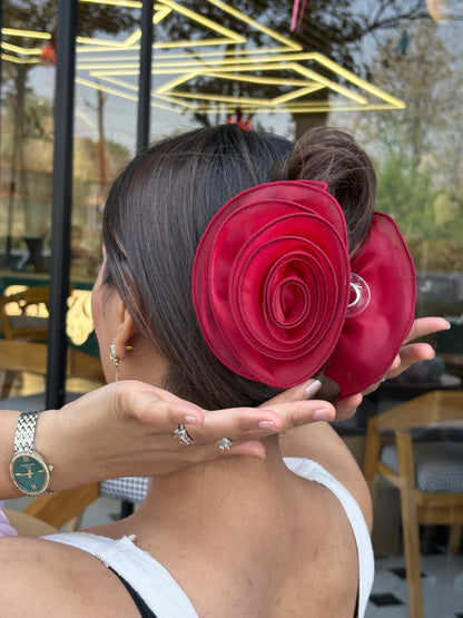 Roselle Maroon - Flower Hair Claw Clip