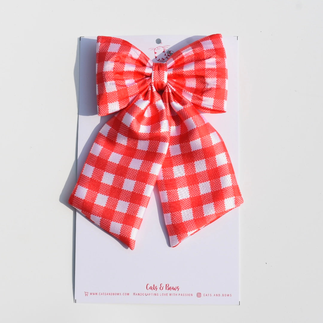 Red checks - Midi Tail Hair Bow