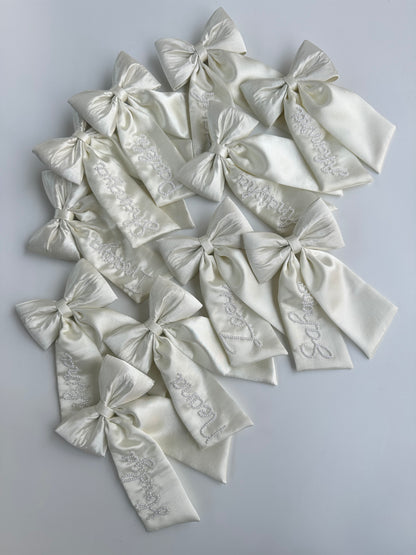 Personalized Name - Pearl on Satin Bow (Offwhite/Ivory)