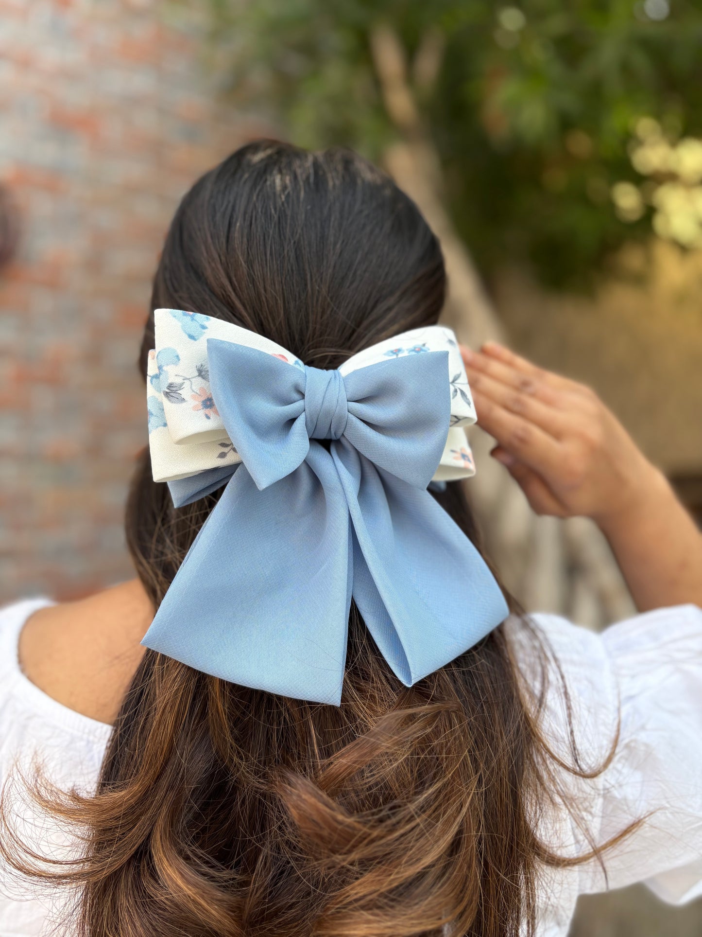 Floral Shorty Parisian bow - Sky