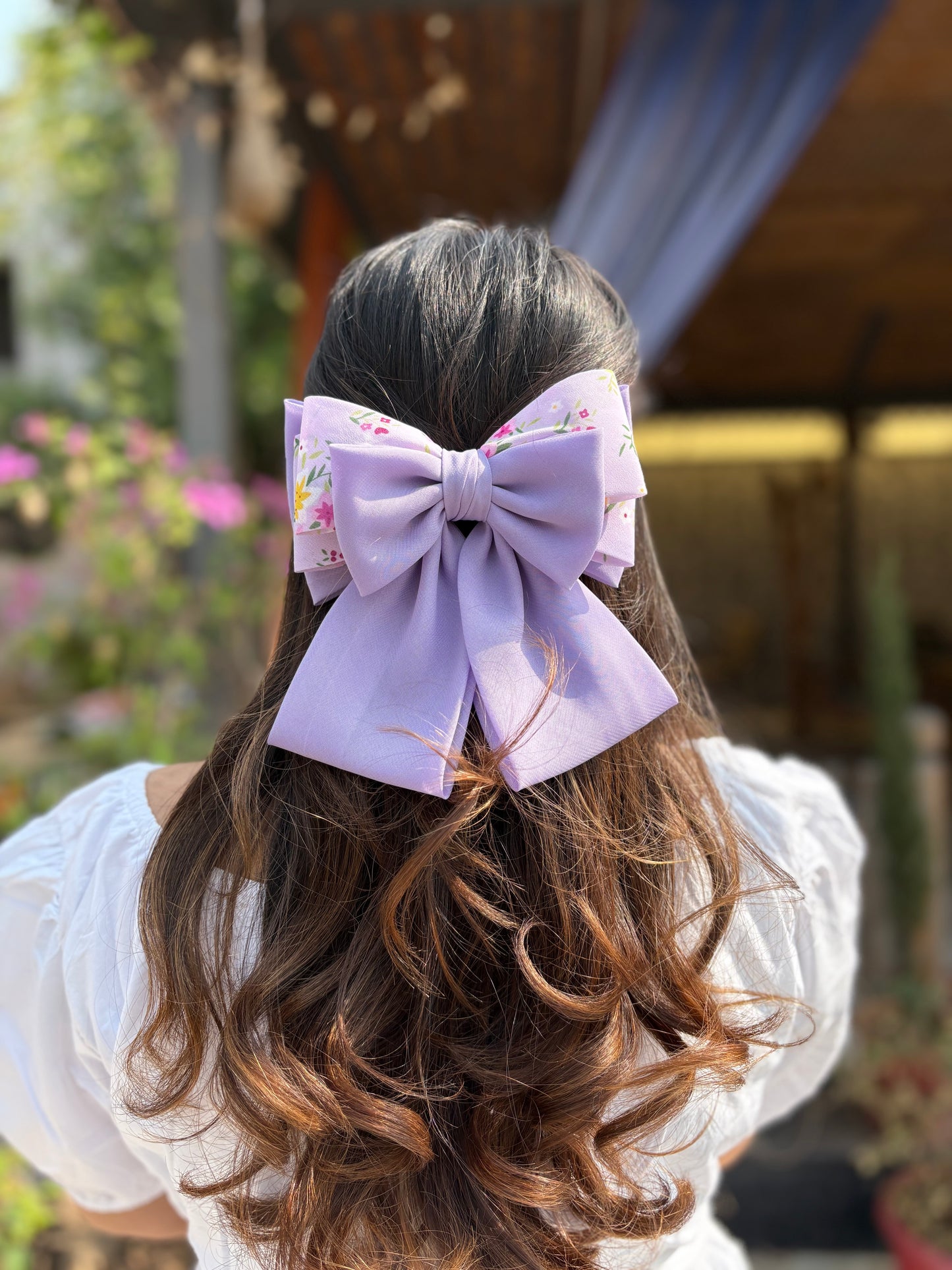 Floral Shorty Parisian bow - Lilac