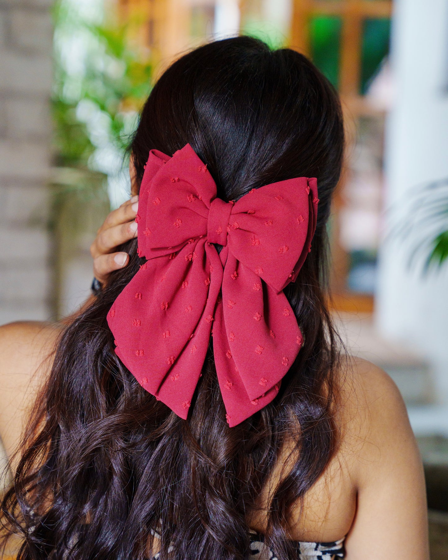 Flocked Dott - Maroon Parisian Bow