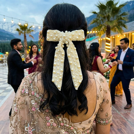 Pearl Embellished Bow Barrette