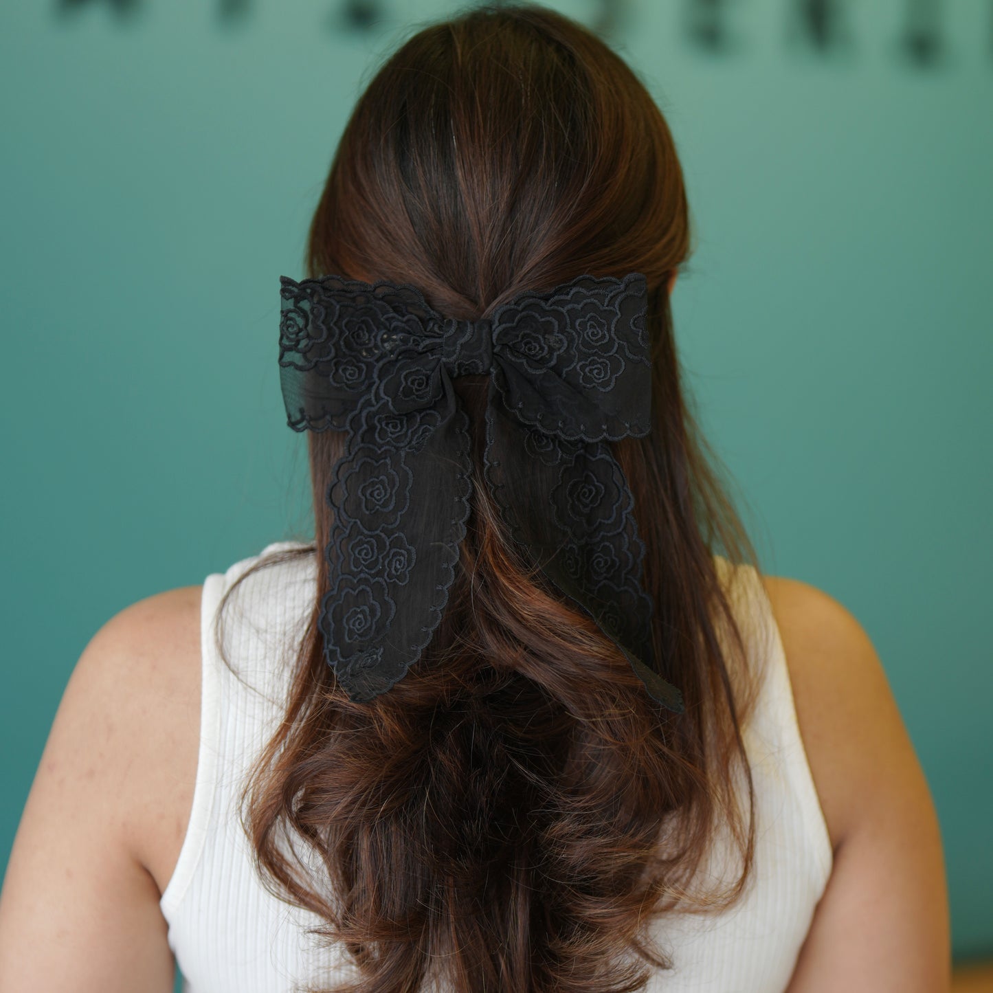 Lace Bow - Roses Black