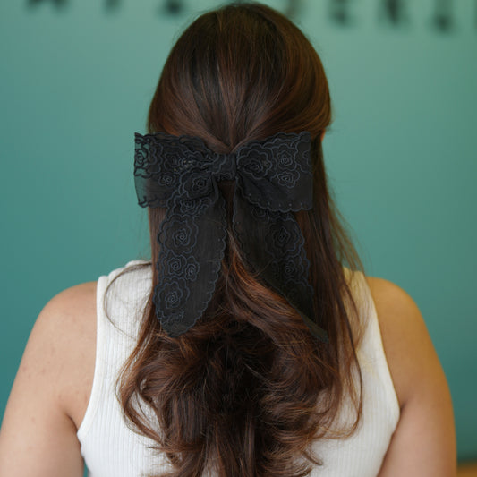 Lace Bow - Roses Black