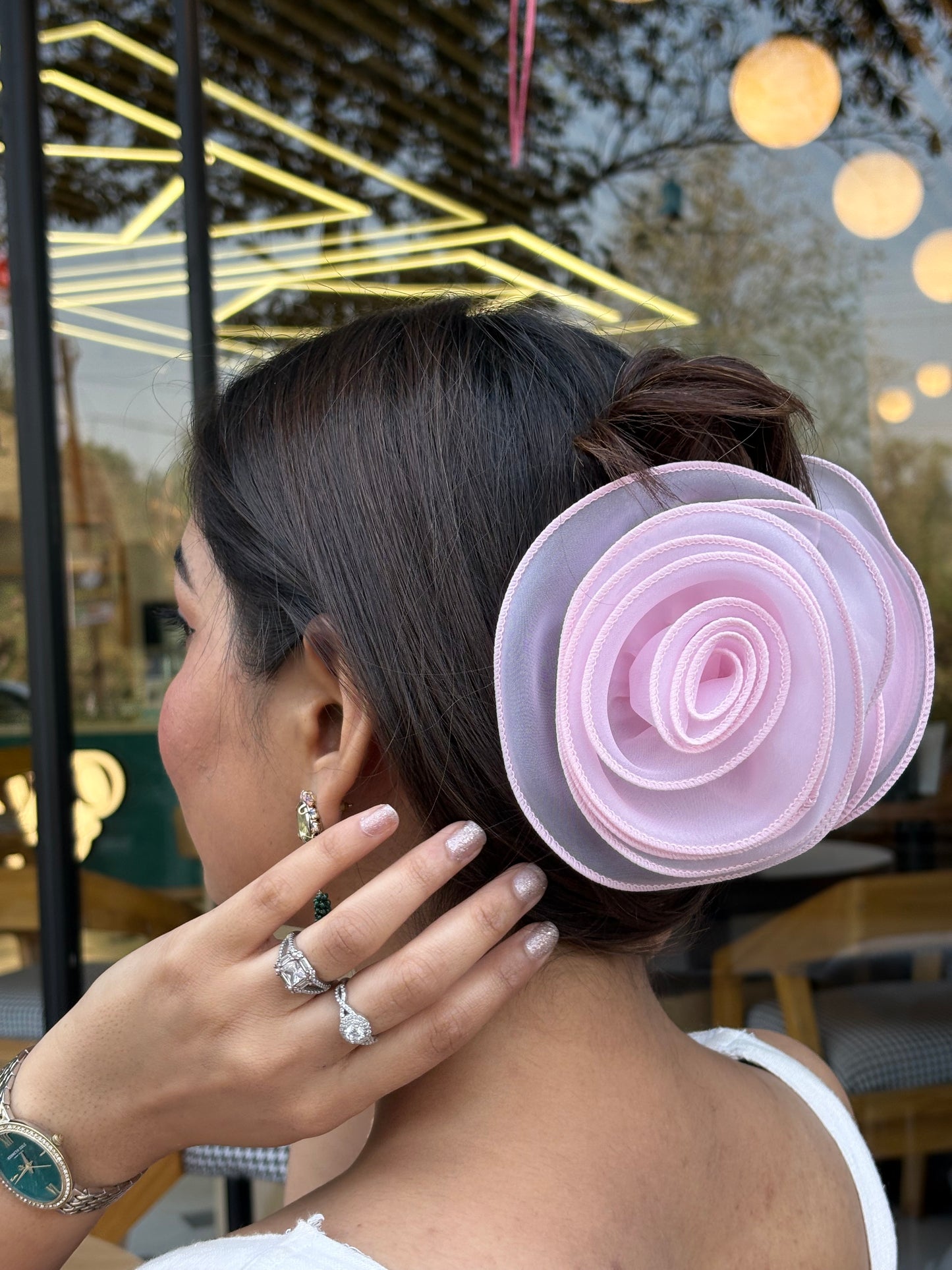 Roselle Blue & Pink - Flower Hair Claw Clip