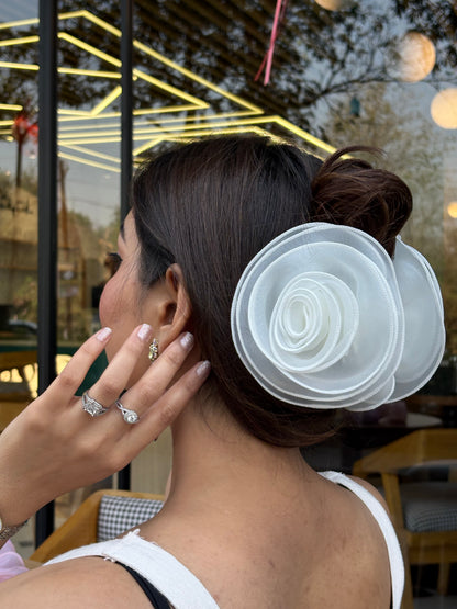 Roselle White - Flower Hair Claw Clip