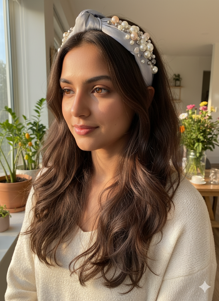 Satin Knot Headband with Pearl Embellishments