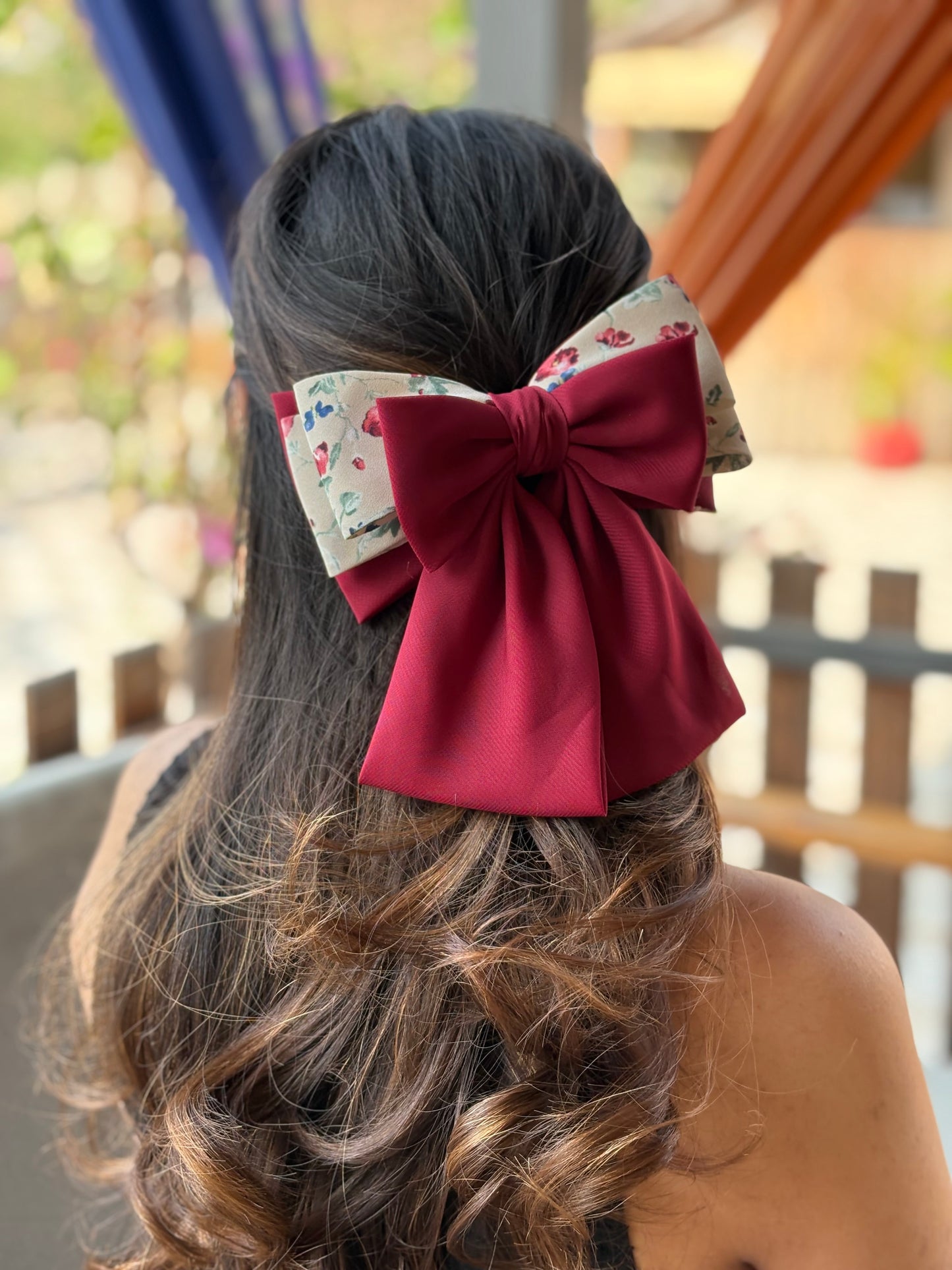 Floral Shorty Parisian bow - Maroon