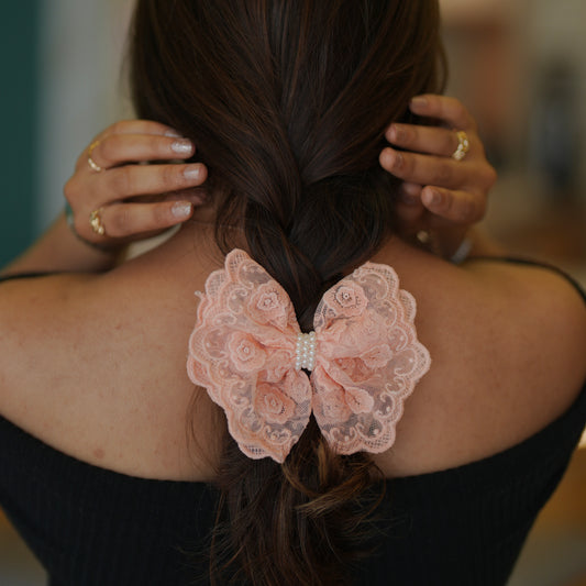 Pearl Lace Bow - Light Peach