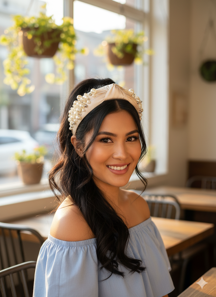 Satin Knot Headband with Pearl Embellishments
