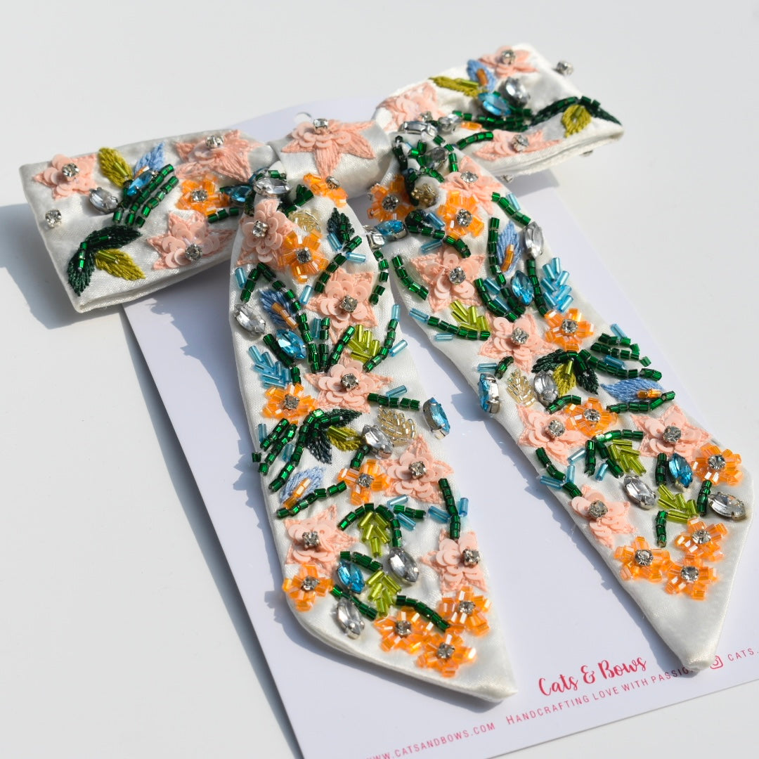 Foral Embellished Bow Barrette