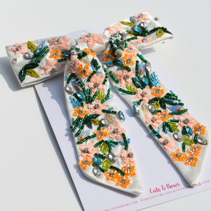 Foral Embellished Bow Barrette