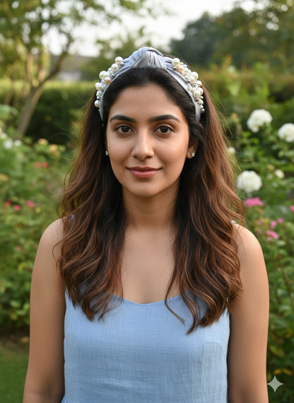 Satin Knot Headband with Pearl Embellishments