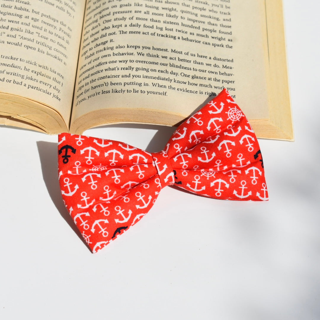 Red Anchors - Sleek Classic hair Bow