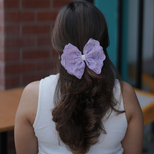 Pearl Lace Bow - Lavender