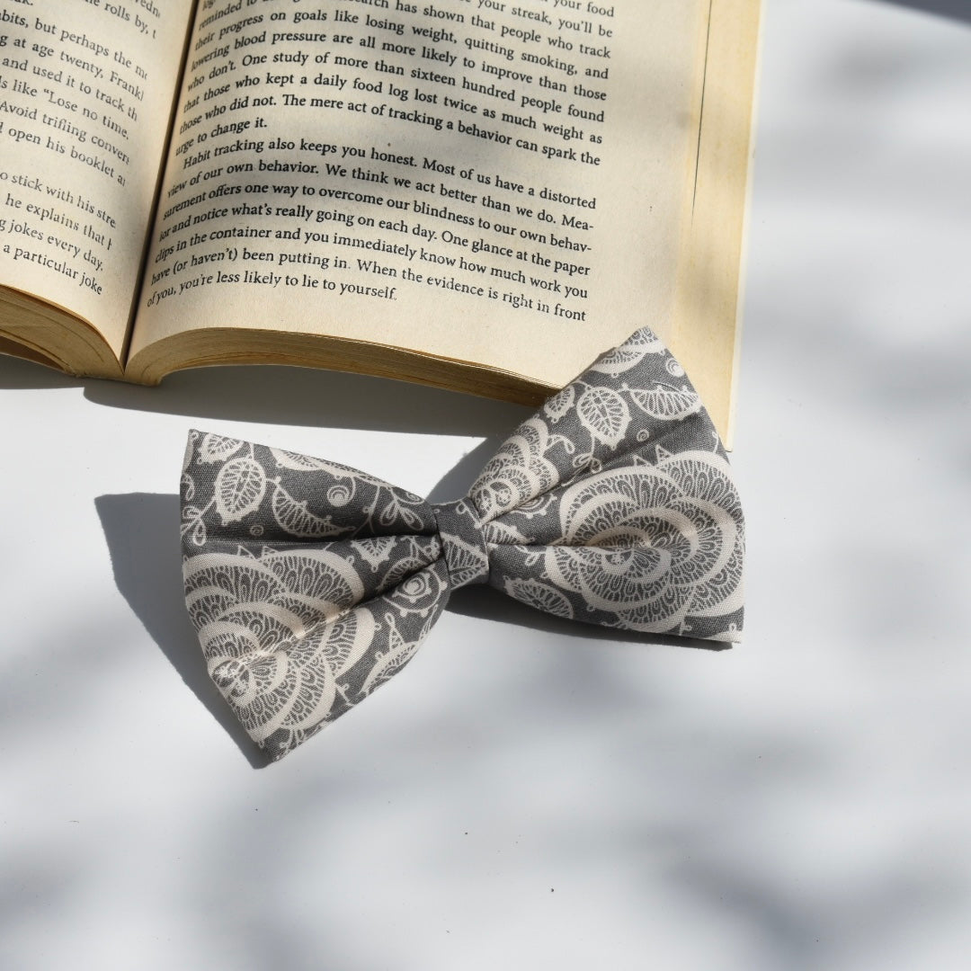 Grey floral - Sleek Classic hair Bow