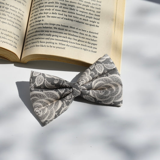 Grey floral - Sleek Classic hair Bow