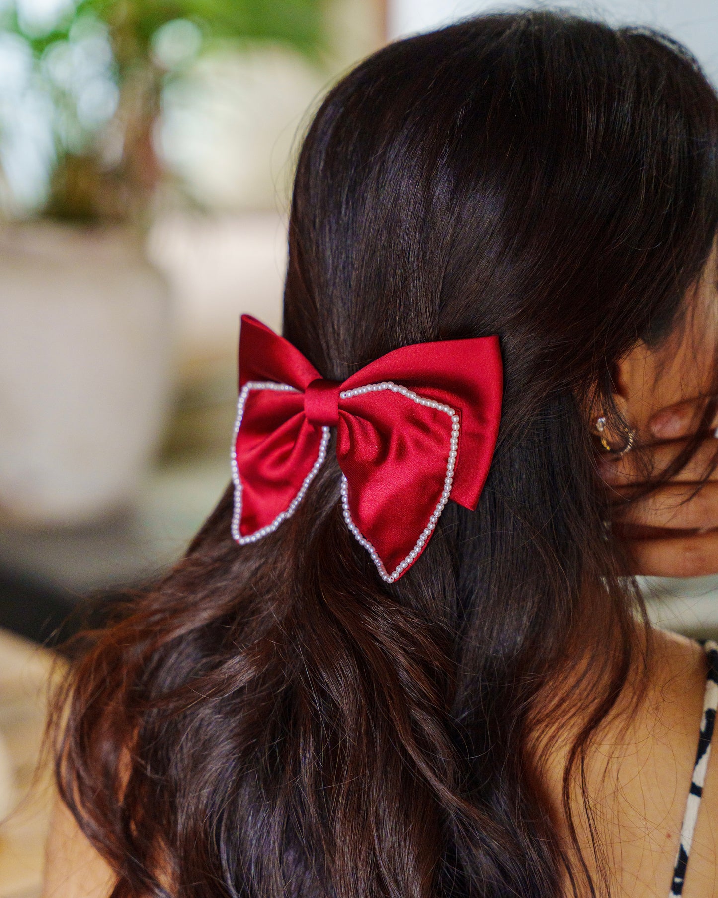 Perrine Pearl - Red Satin Parisian Bow