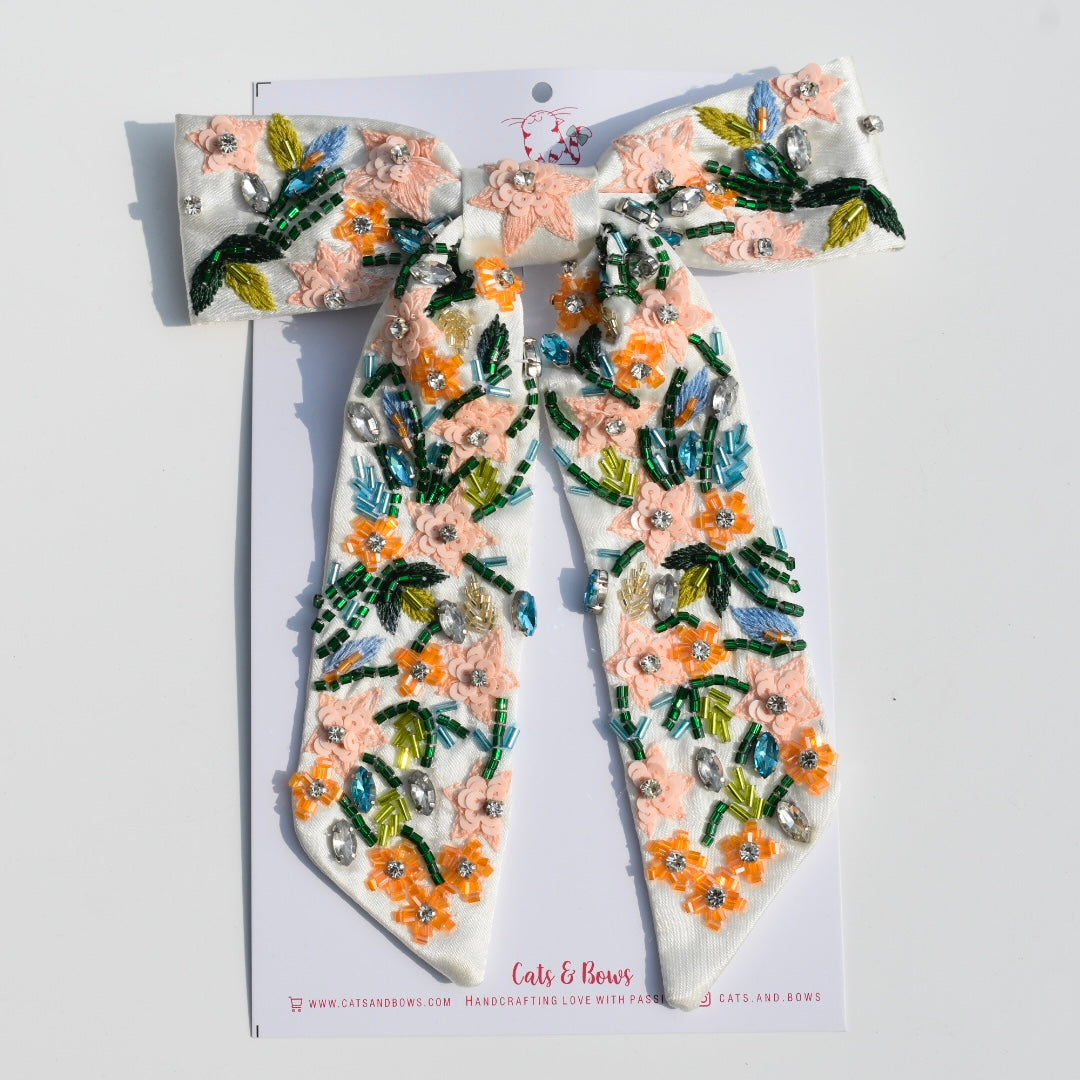Foral Embellished Bow Barrette