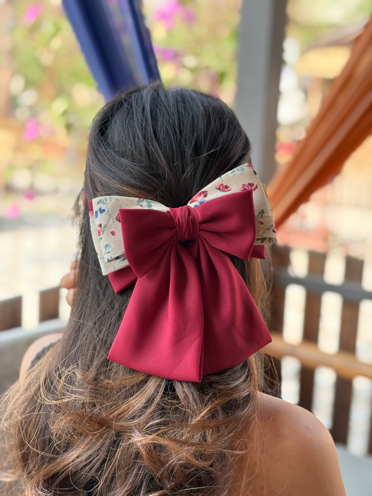 Floral Shorty Parisian bow - Maroon