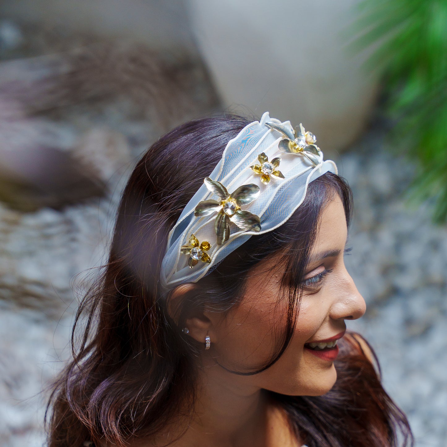 Festive Floral Coquette Headband- Ivory