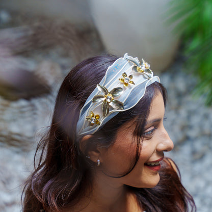 Festive Floral Coquette Headband- Ivory