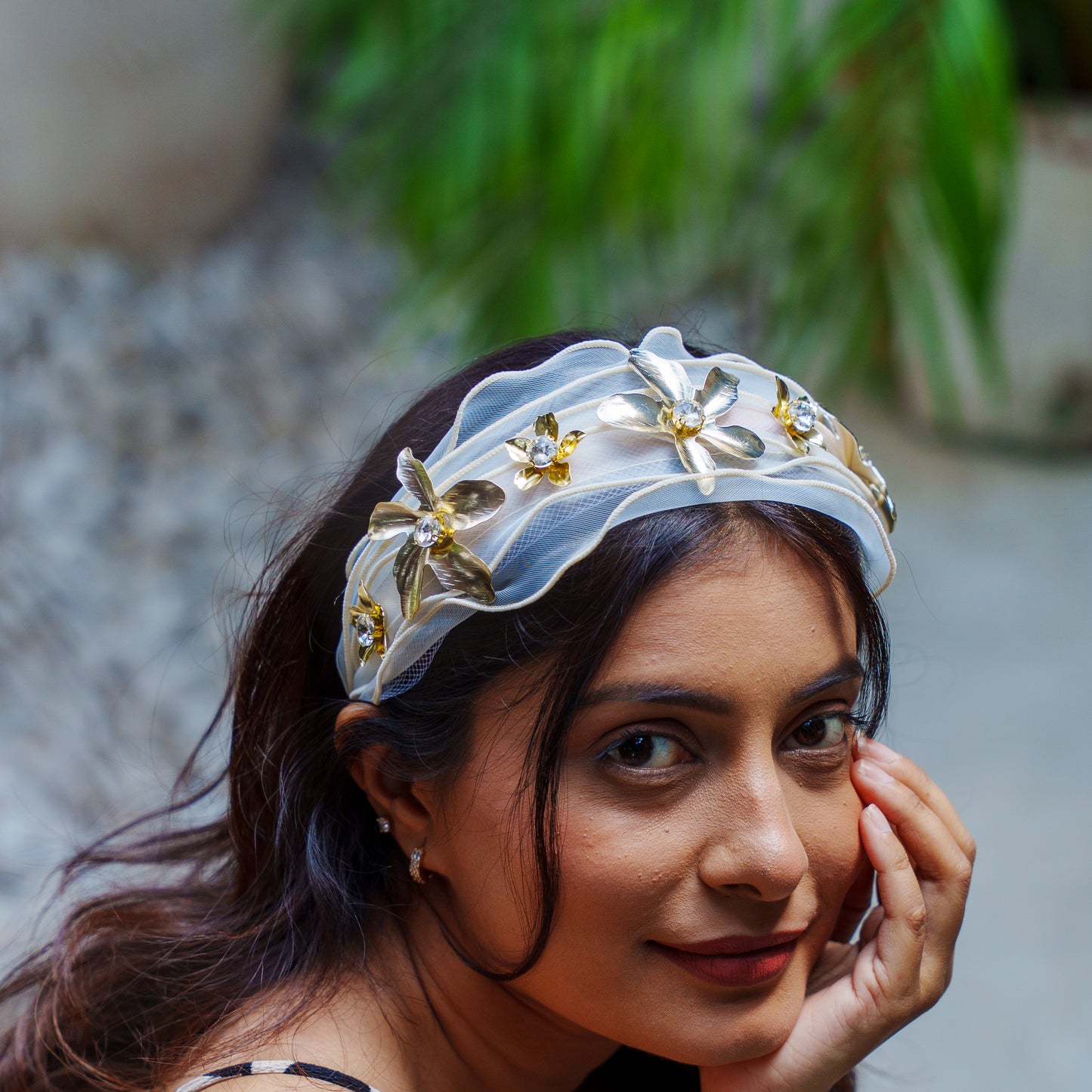 Festive Floral Coquette Headband- Ivory