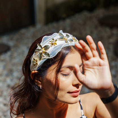 Festive Floral Coquette Headband- Ivory