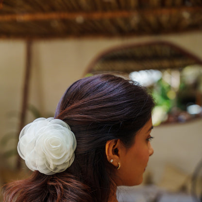 Rosa White & Pink  - Flower Hair Claw Clip
