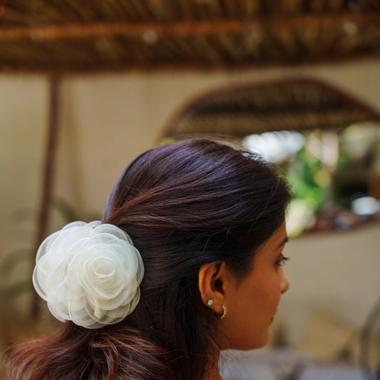 Rosa White & Pink  - Flower Hair Claw Clip