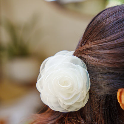 Rosa White & Pink  - Flower Hair Claw Clip