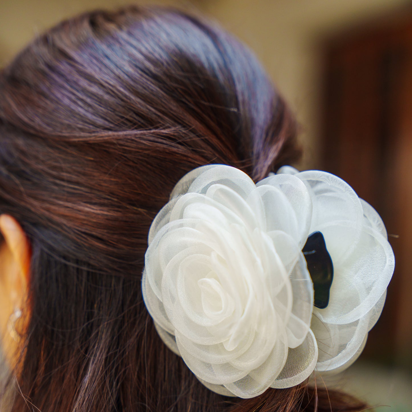 Rosa White & Pink  - Flower Hair Claw Clip