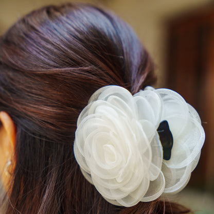 Rosa White & Pink  - Flower Hair Claw Clip