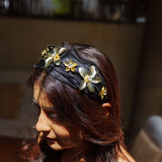 Festive Floral Coquette Headband- Black