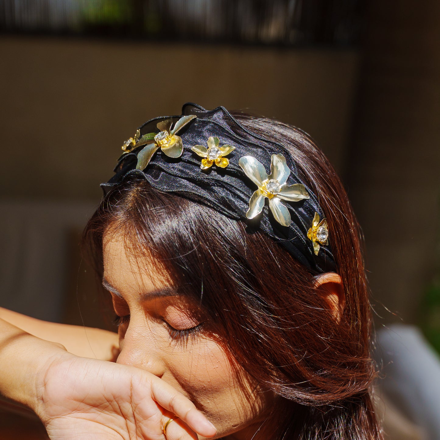 Festive Floral Coquette Headband- Black
